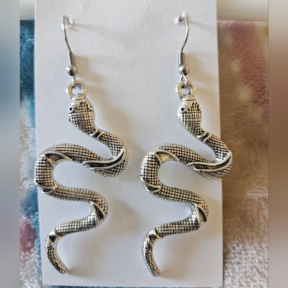 Silver Snake Earrings